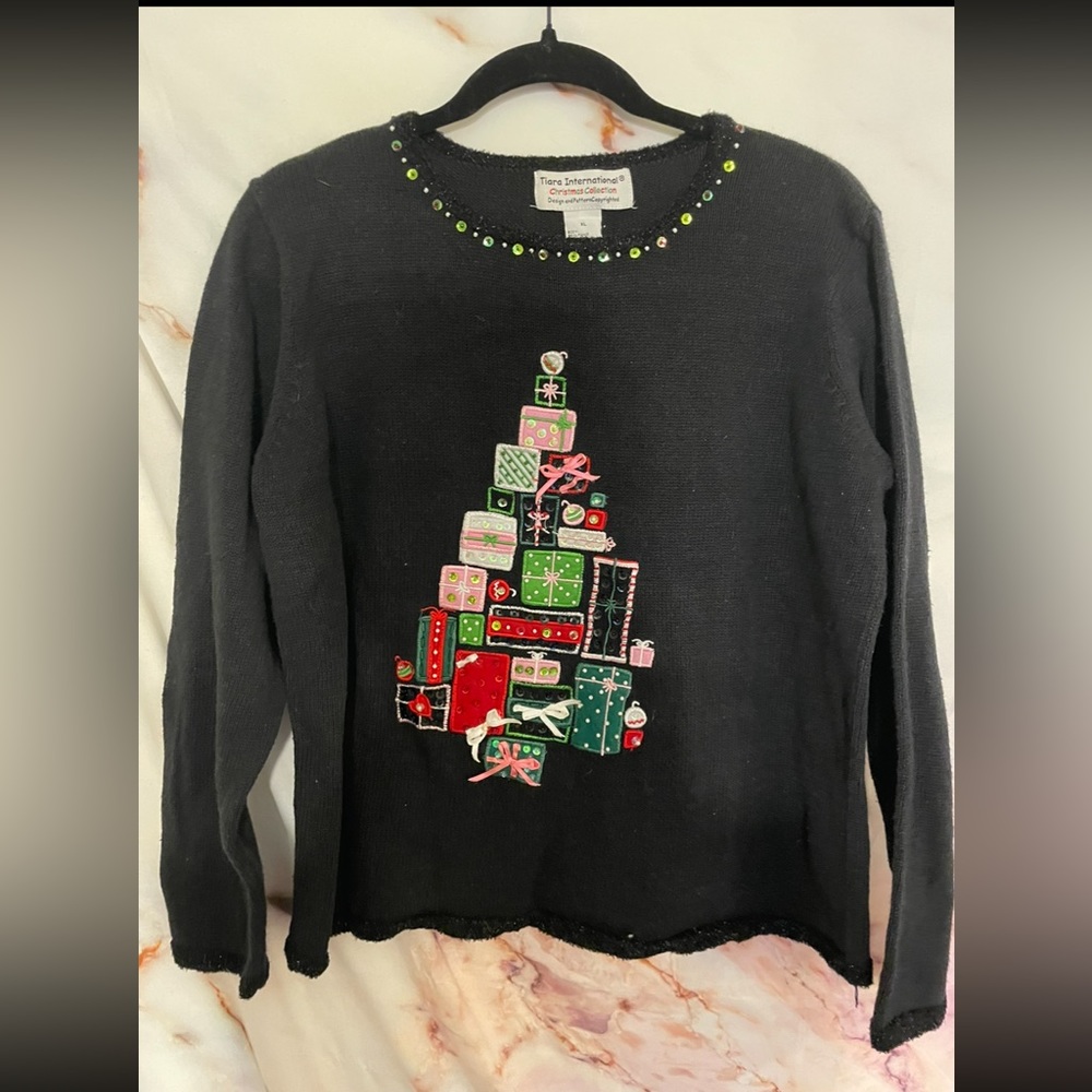 Vintage Tiara International Christmas Tree Present Sweater